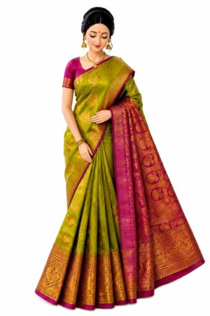 Lime Green / parrot green Embossed Pattu