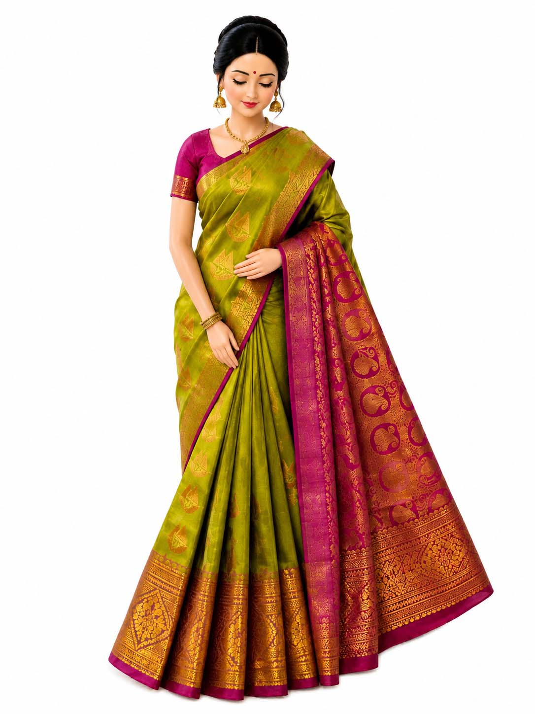 Lime Green / parrot green Embossed Pattu