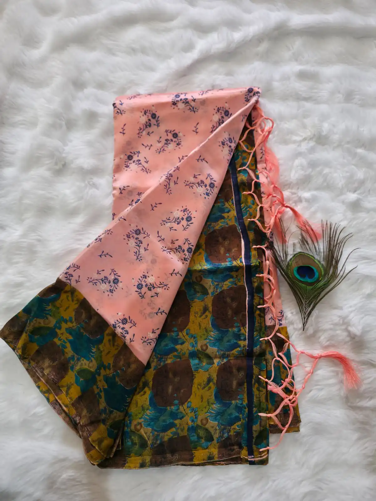 Soft peach pink with delicate Simple Tissu Saree - Image 2