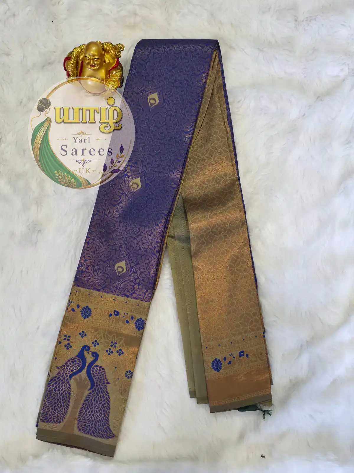 Deep Royal Purple and Antique Gold Kubera Pattu - Image 2