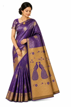 Deep Royal Purple and Antique Gold Kubera Pattu