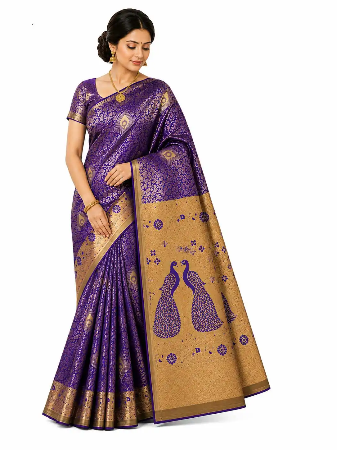 Deep Royal Purple and Antique Gold Kubera Pattu