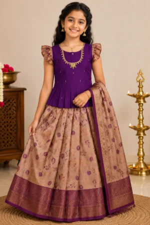 Deep royal purple and warm champagne 10-11 years girl