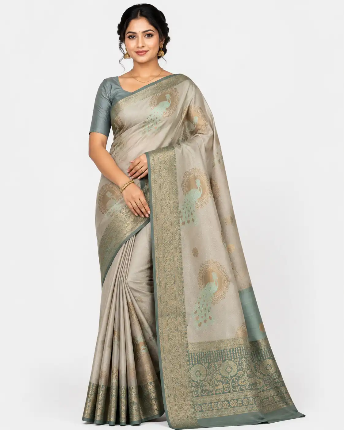 Sage Green, Muted Sea Green Kubera Pattu