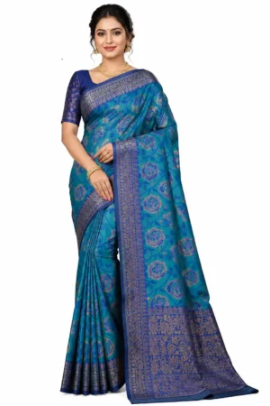 Turquoise Teal Blue and Royal Blue Kubera Pattu