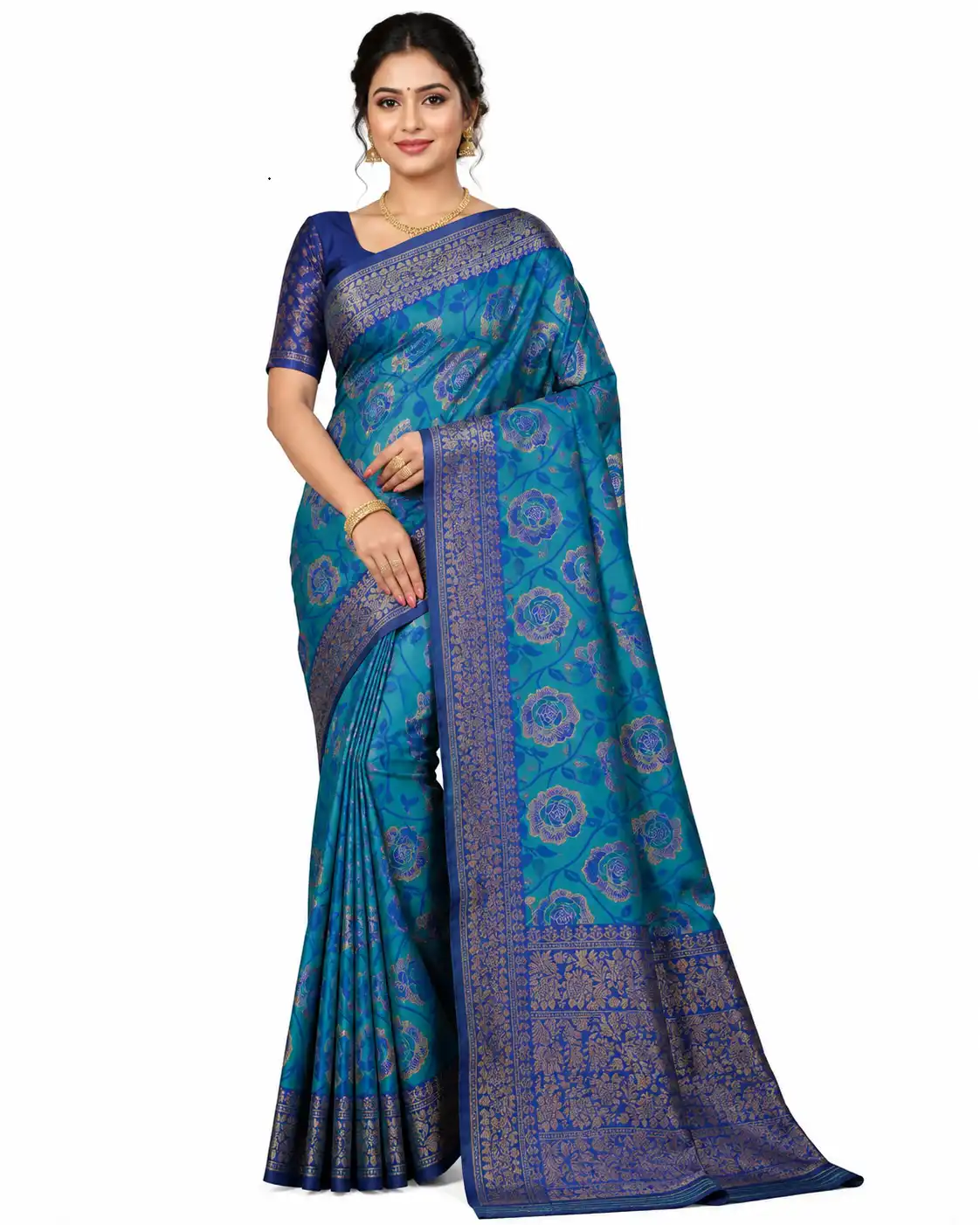Turquoise Teal Blue and Royal Blue Kubera Pattu