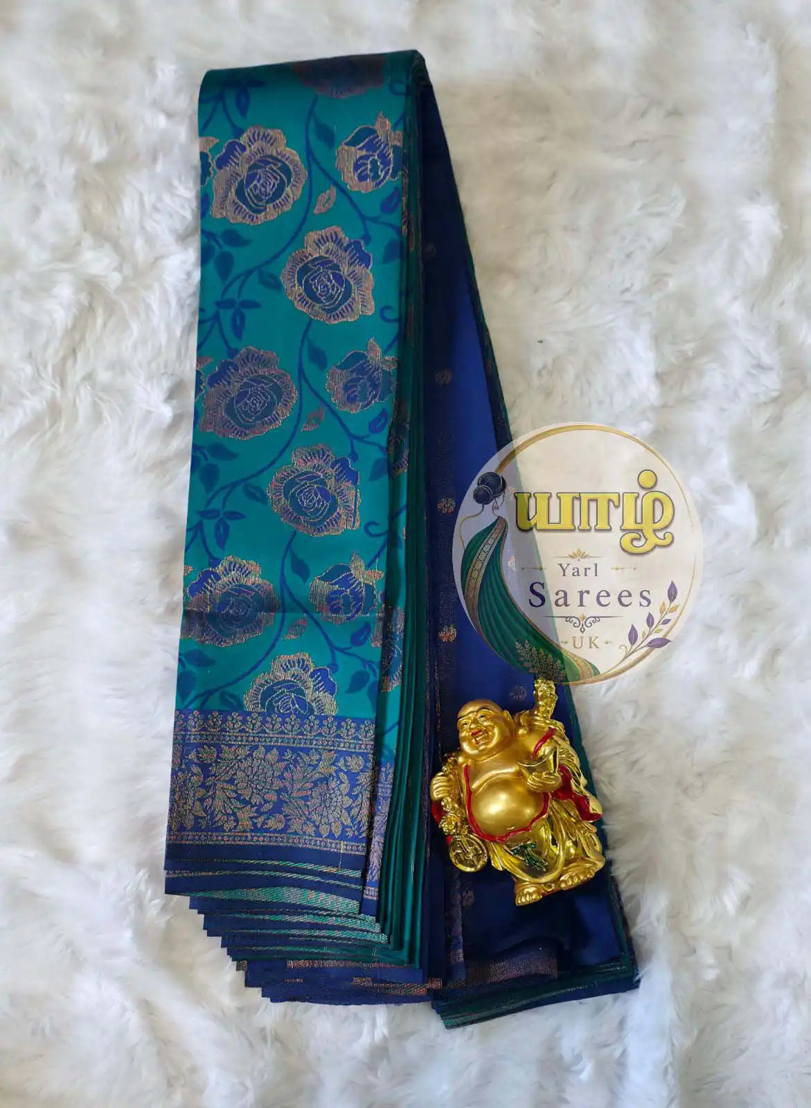 Turquoise Teal Blue and Royal Blue Kubera Pattu - Image 2