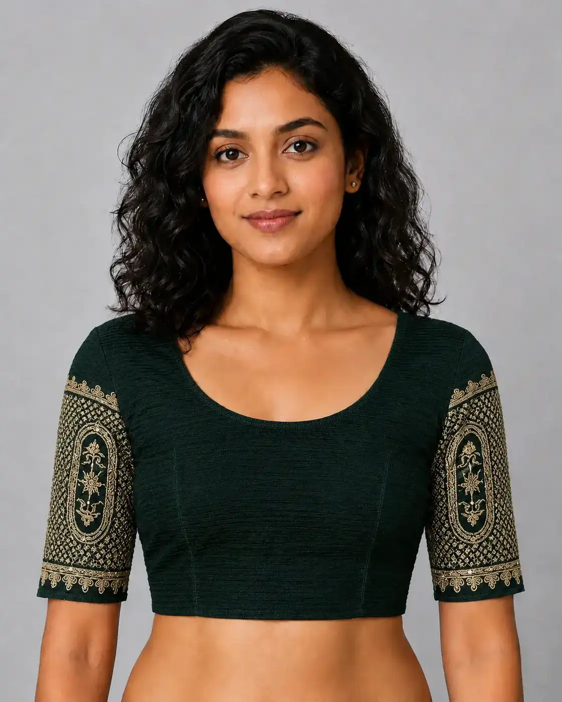 Deep Bottle Green Stretchable Stitched Blouse