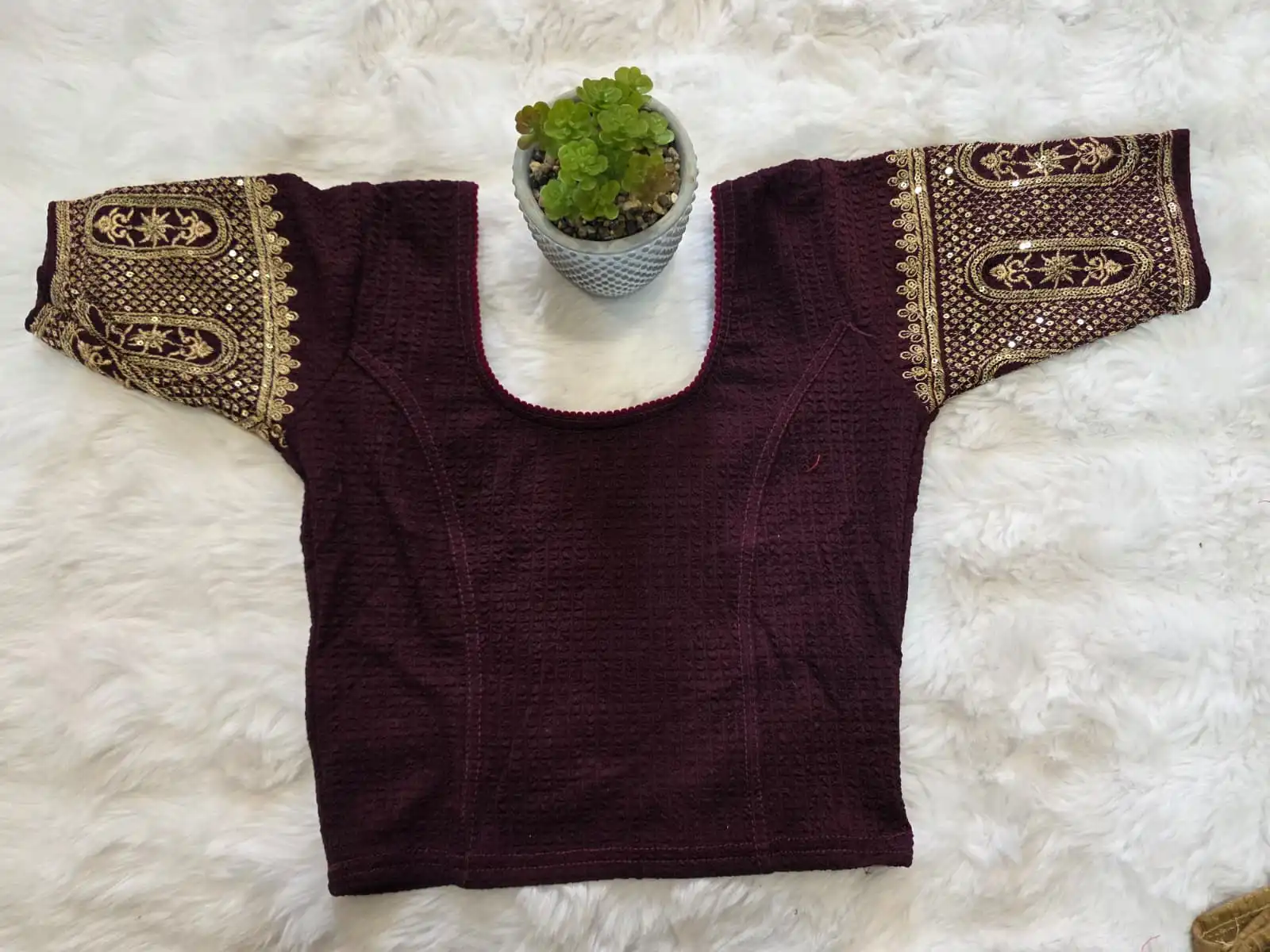 Deep Plum Stretchable Stitched Blouse - Image 2