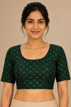 Dark Forest Green Printed Stretchable Stitched Blouse