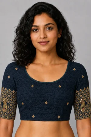Deep Navy Blue Stretchable Stitched Blouse