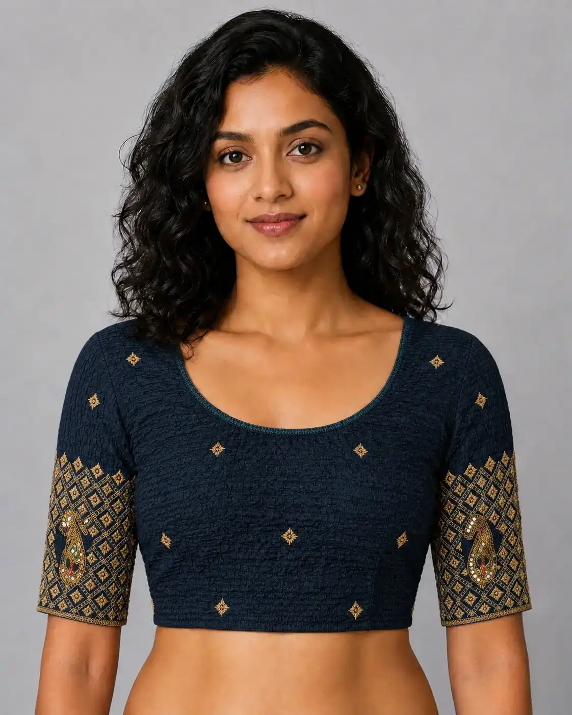 Deep Navy Blue Stretchable Stitched Blouse
