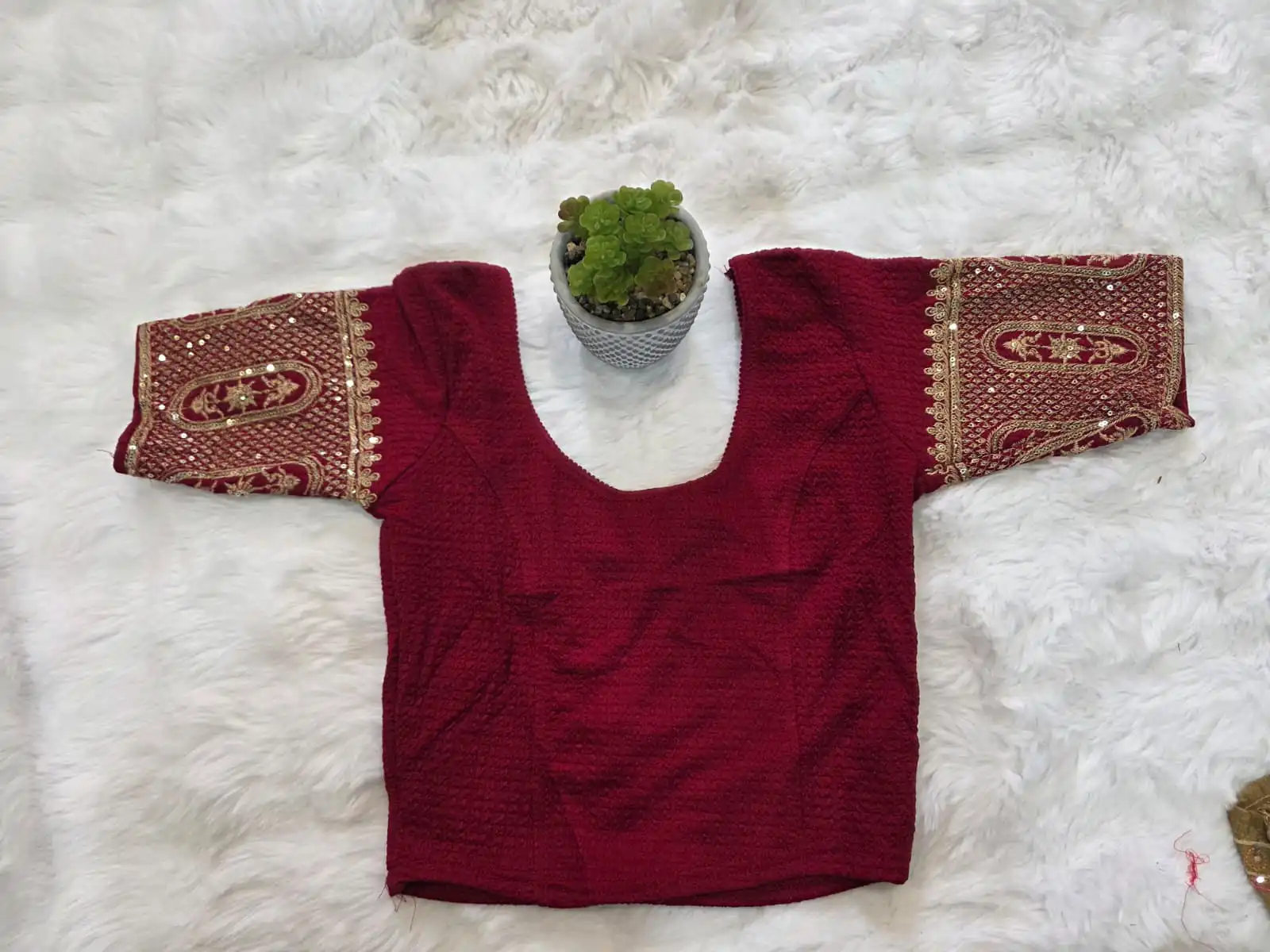 Deep Maroon Red Stretchable Stitched Blouse - Image 2