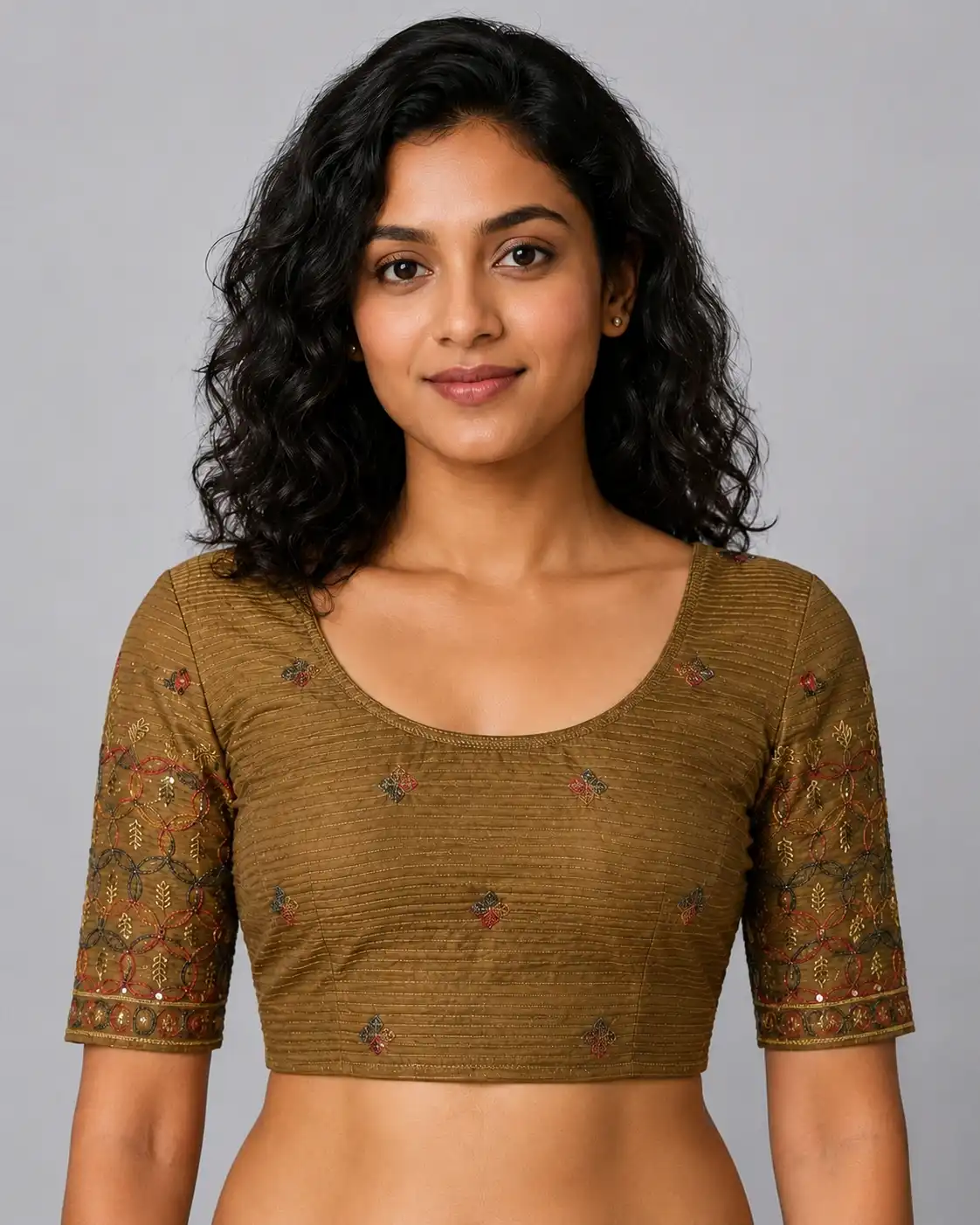 Muted Antique Bronze-Brown Stretchable Blouse