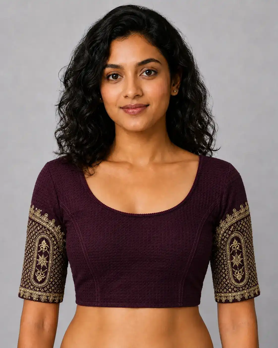 Deep Plum Stretchable Stitched Blouse