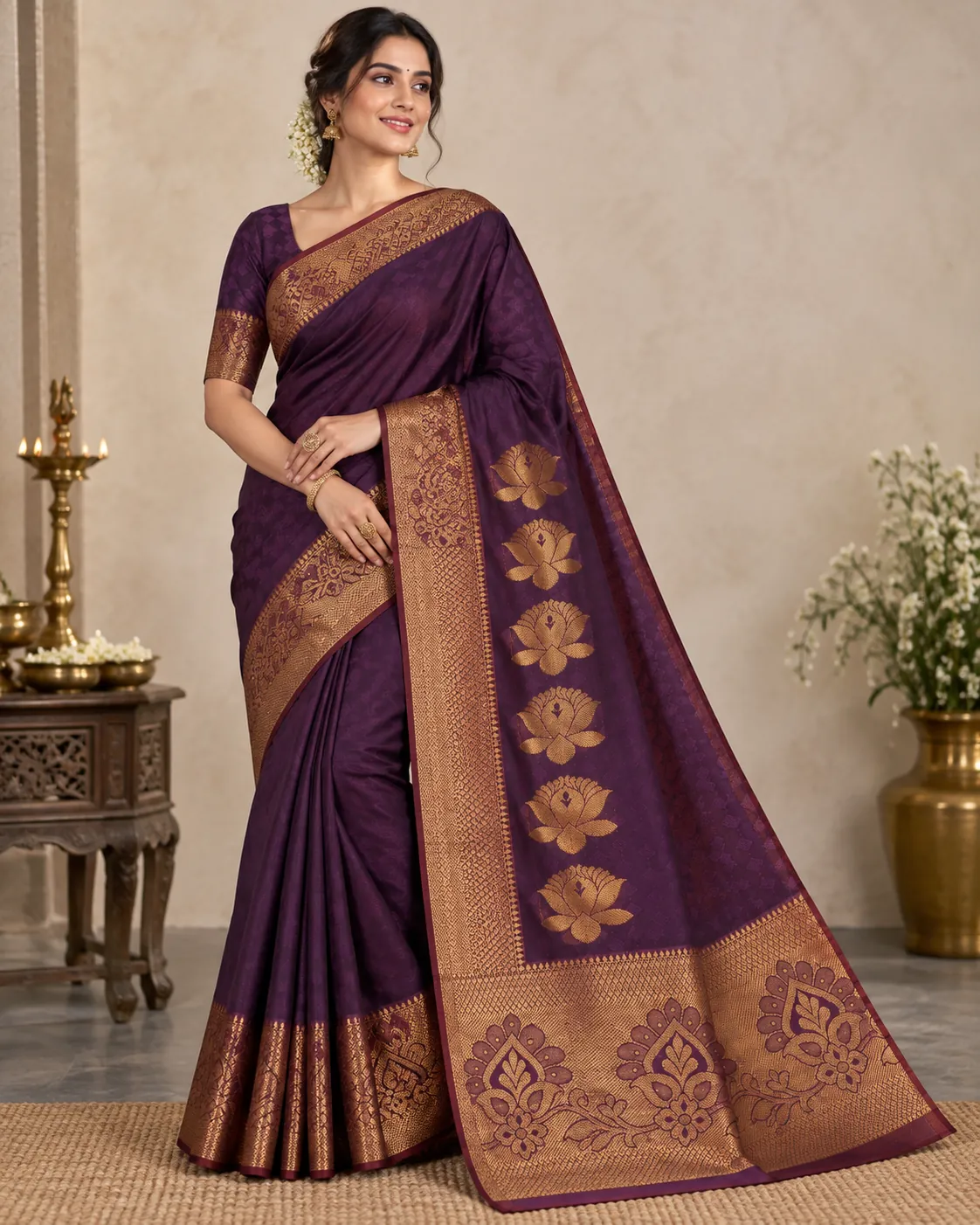 Deep Plum purple & Wine purple Kubera Pattu
