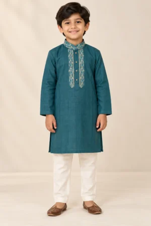 Teal Blue Embroidered Kurta