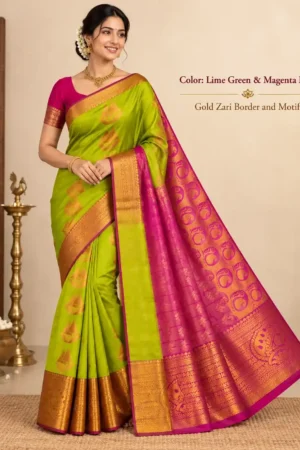 Lime Green and Bright pink Kubera Pattu