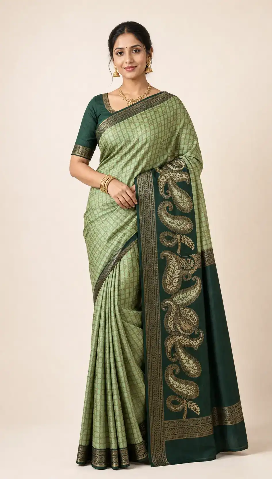 Mint Green, Deep Bottle Green Kubera Pattu